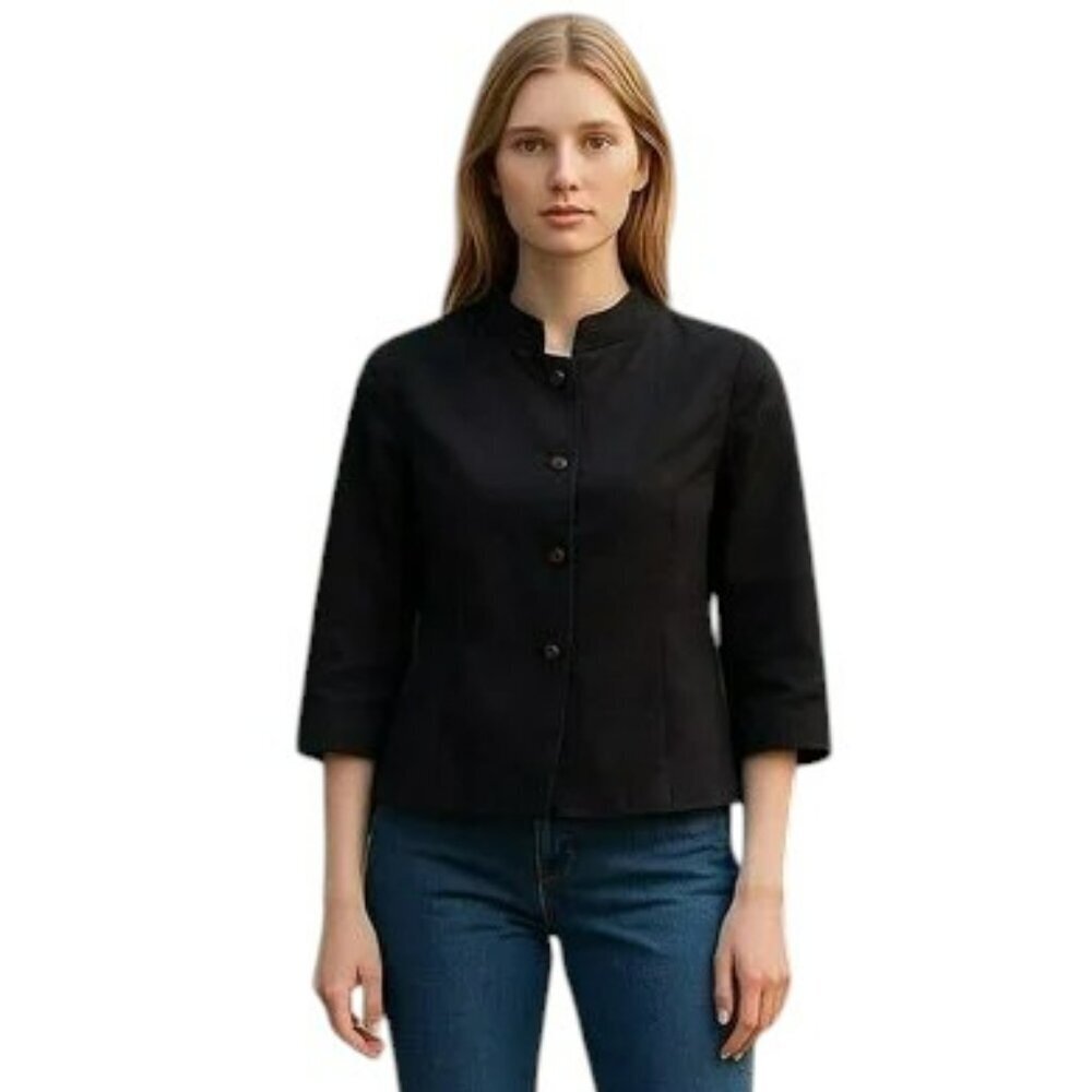 J Crew Womens Size 4 Black Ruffle Button Front Pockets Blazer Jacket Coat